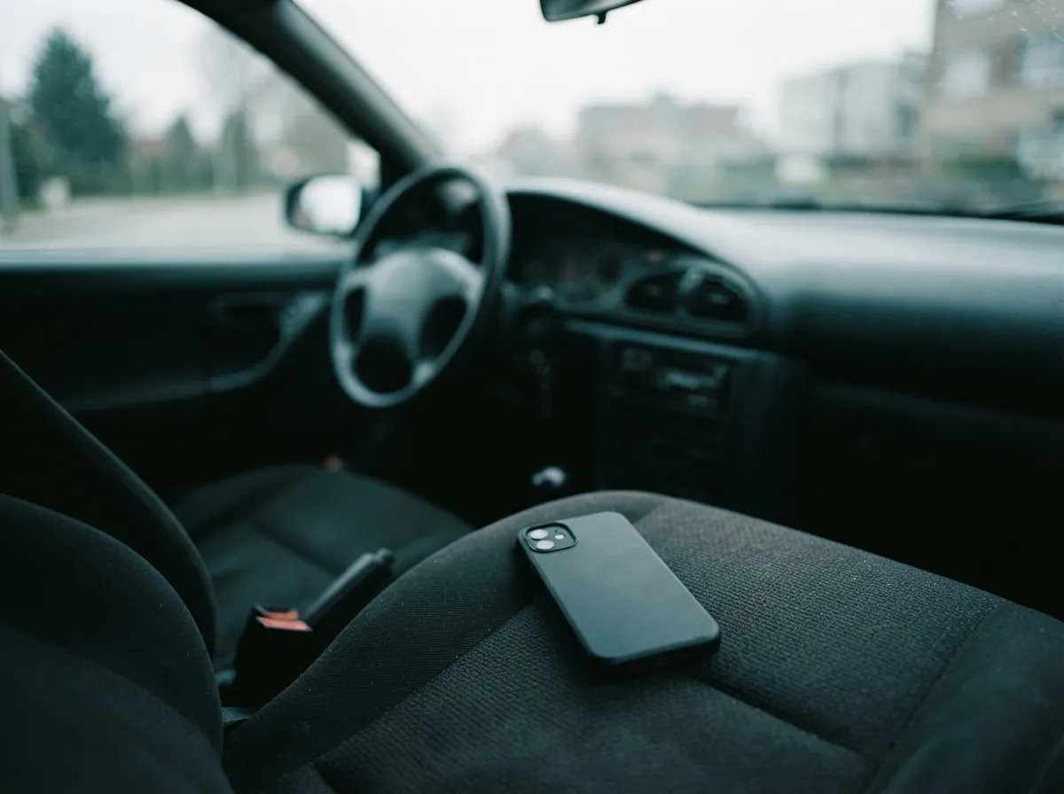 Smartphone op de passagiersstoel van een auto