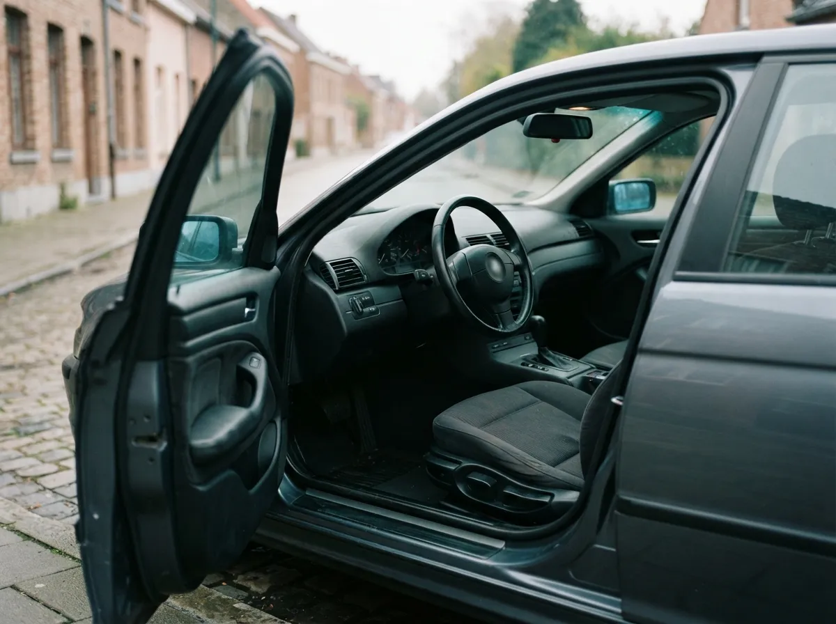Lege bestuurdersstoel van een geparkeerde auto