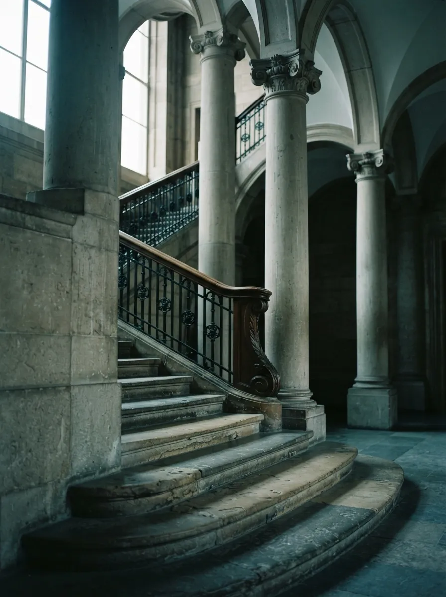 Trap en zuilen van een gerechtsgebouw