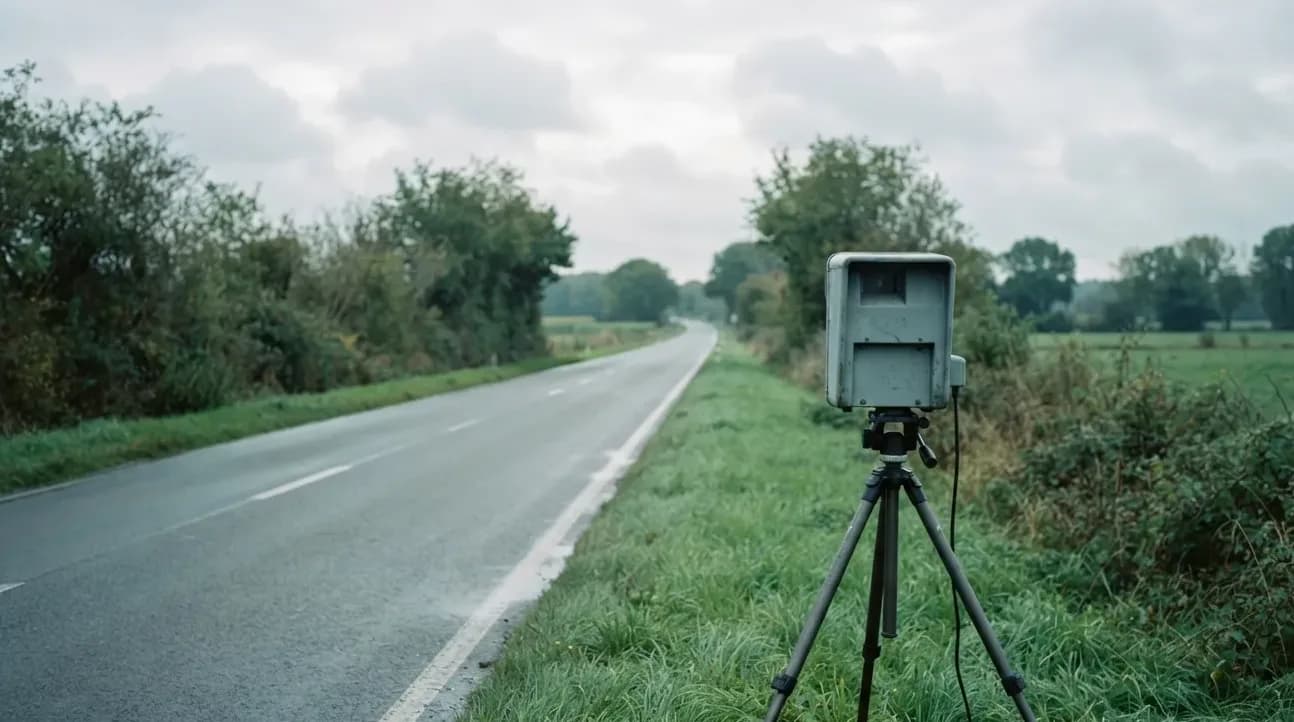 Mobiele flitscamera in de berm van een rechte gewestweg