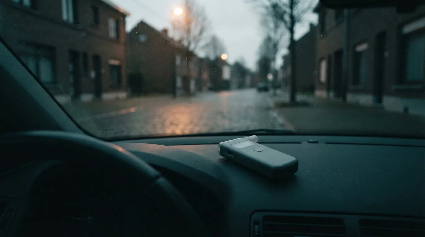 Ademtesttoestel op het dashboard van een geparkeerde auto