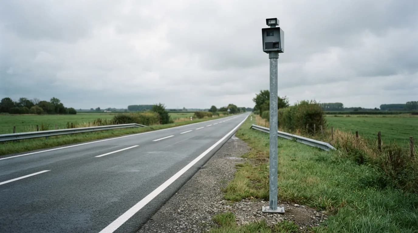 Camerapaal van een trajectcontrole langs een lege expresweg