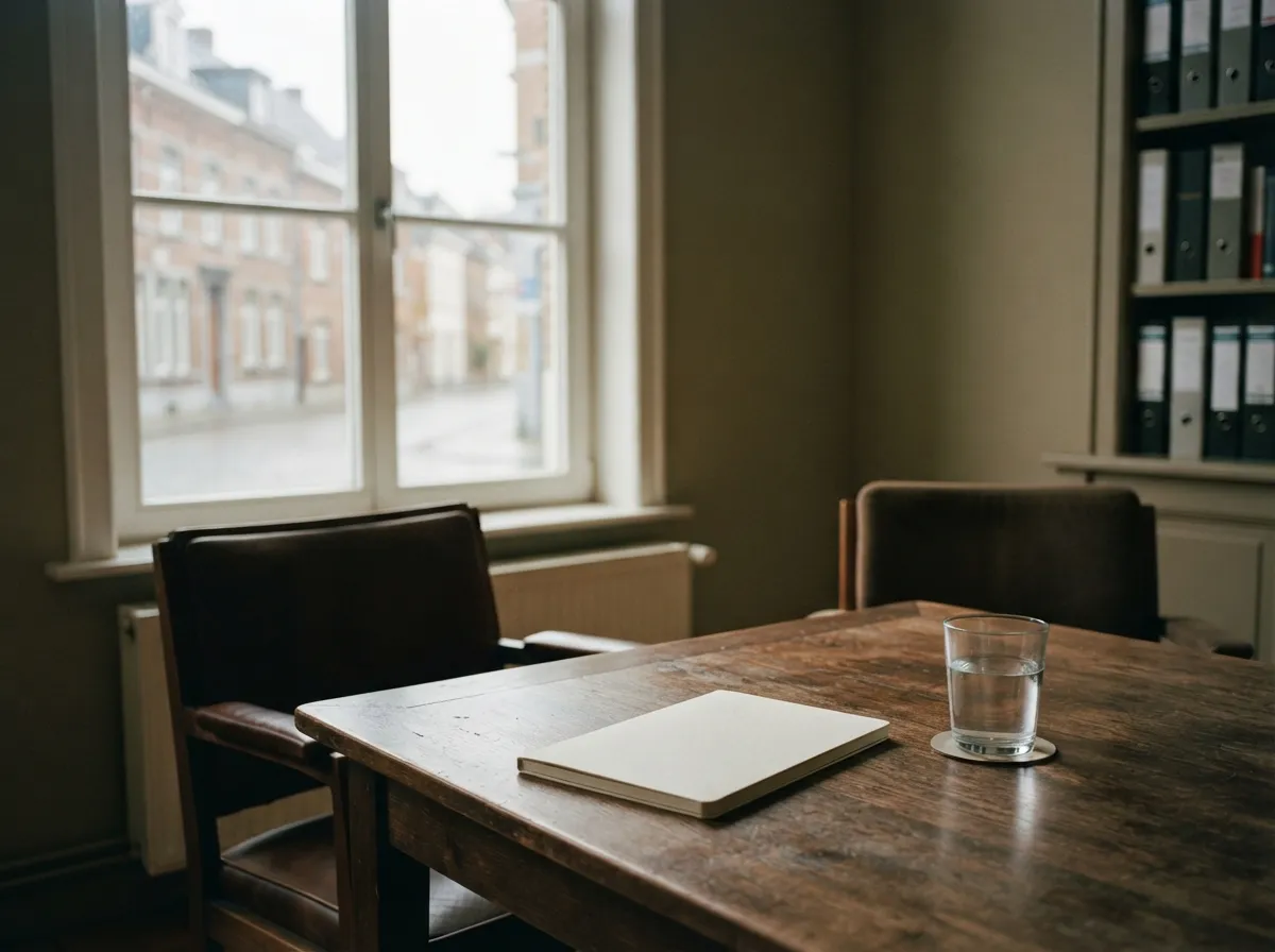 Rustige gespreksruimte met twee stoelen aan een tafel