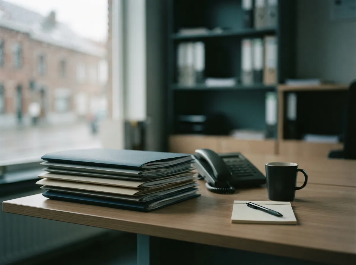 Bureau van een verzekeringsmakelaar met mappen