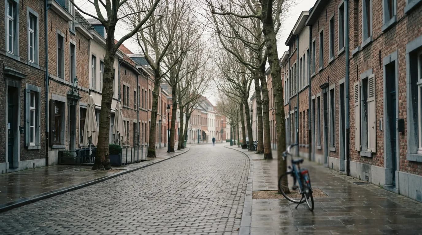 Straatbeeld in een Limburgse stad met bomenrij