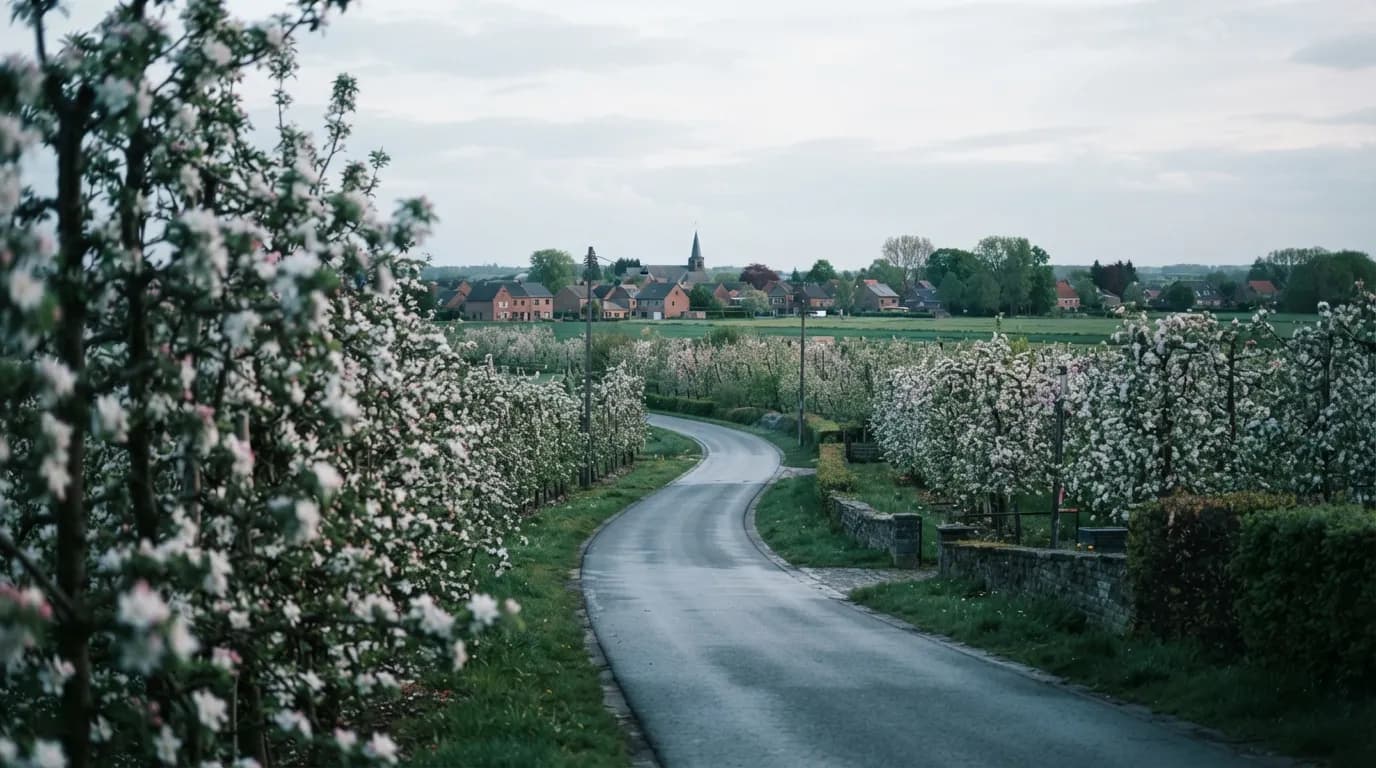 Fruitboomgaarden aan de rand van een Haspengouwse stad